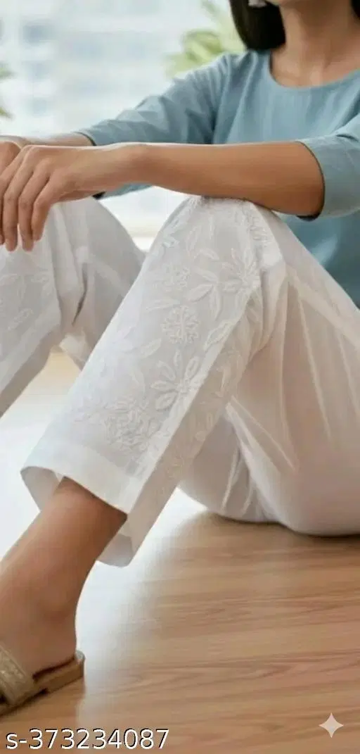 Cotton  Solid Pant for Women, White (M)
