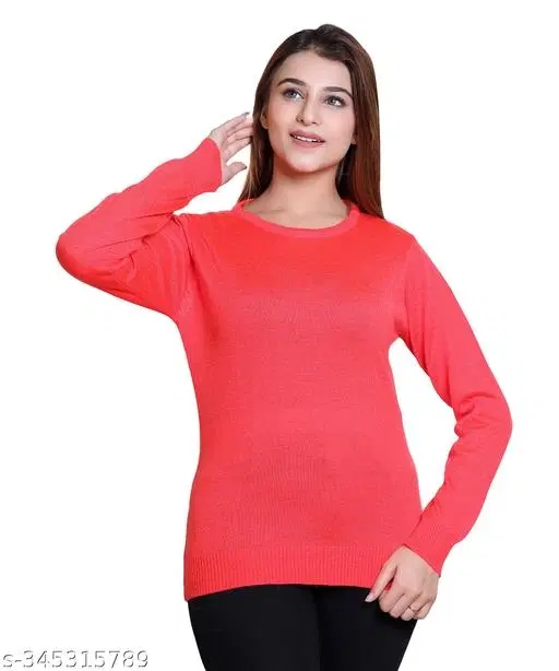 Acrylic Solid Sweater for Women (Red, M)
