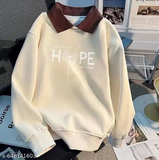 Fleece Sweatshirt for Women, Beige (L)