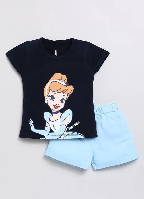 Cotton Printed Clothings Set for Girls, Blue & Black (3-4 Years)