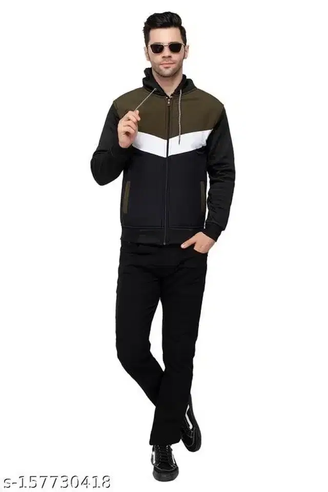 Polyester Jacket for Men (Green & Blue, L)