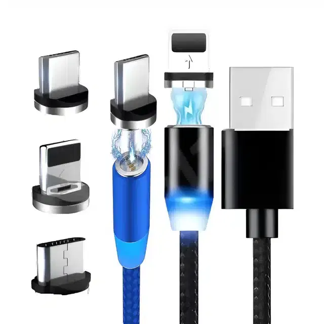 Fast Charging 3 in 1 USB Cable, Multicolor, Pack of 2