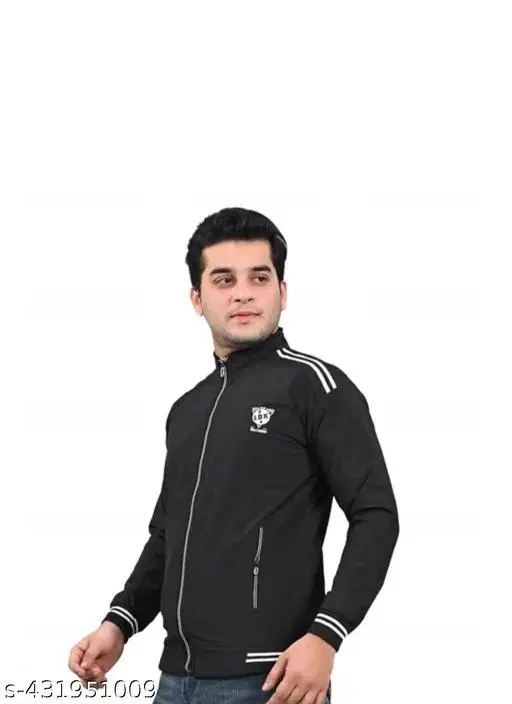 Polyester Solid Jacket for Men (Black, M)