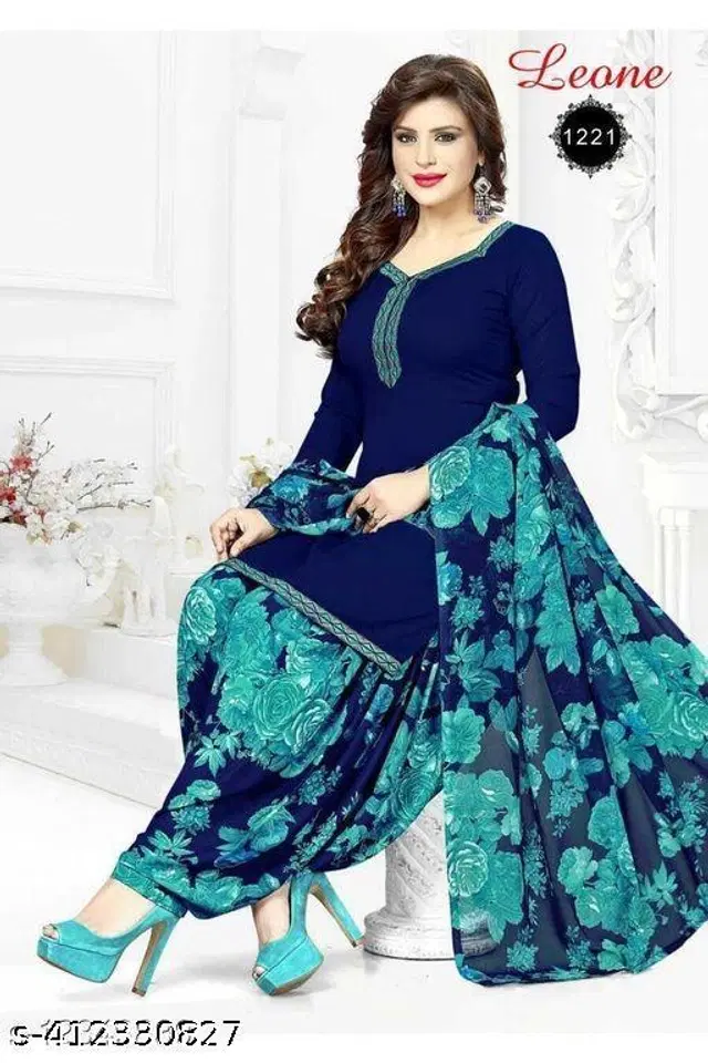 Crepe Printed Unstitched Suits Fabrics for Women (Blue, 2.25 m)