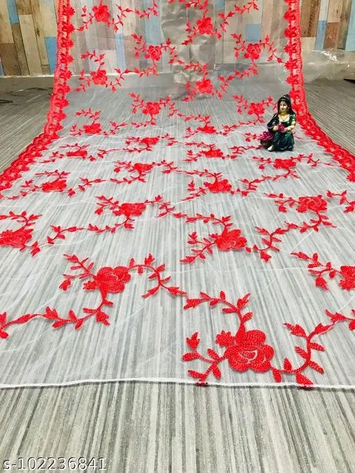 Embroidered Punjabi Net (White, Free Size)