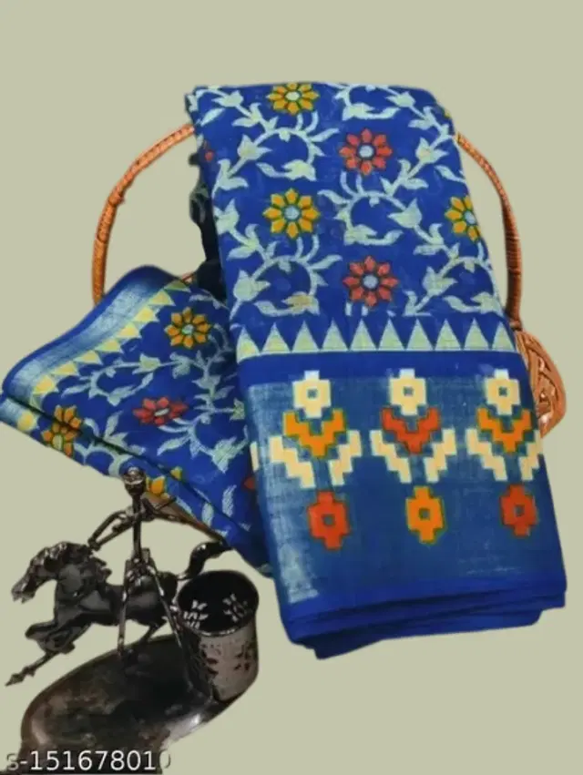 Cotton Printed Saree for Women (Blue, 6 m)