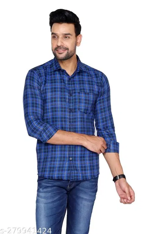 Cotton Blend Checked Shirt for Men, Blue (XXL) Pack of 1