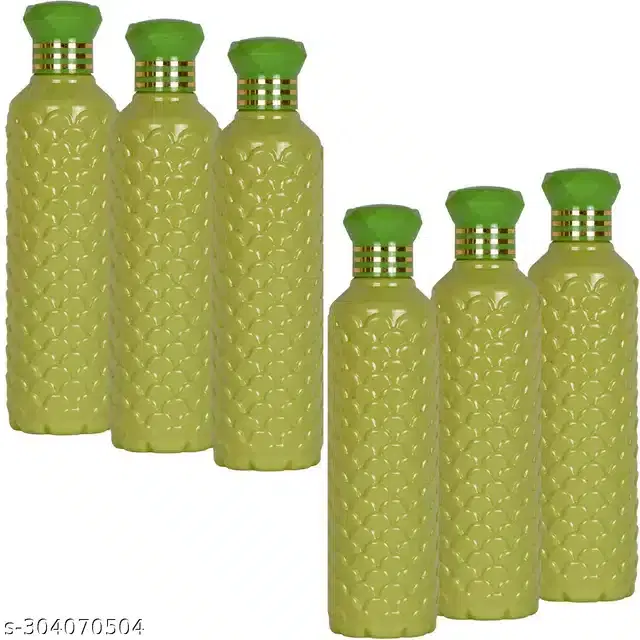 Plastic Water Bottles Set, Pack of 6, Green, 1000 ml