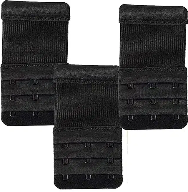 Bra Hook Extender for Women, Pack of 3 (Black)