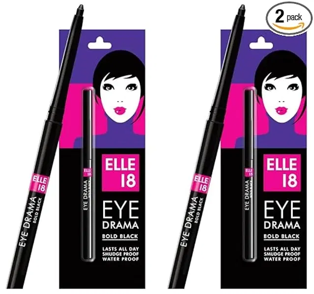 Elle 18 Eye Drama Bold Waterproof Kajal, Black, Pack of 2