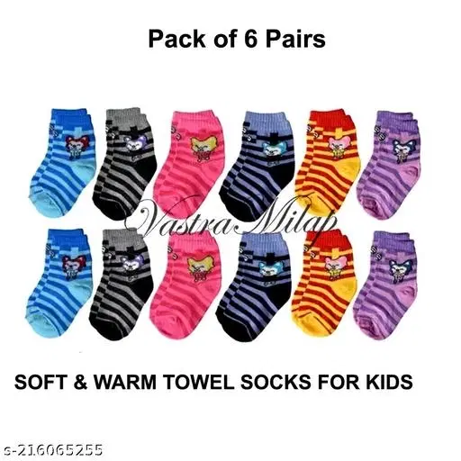 Woolen Socks for Kids, Set of 6 (Multicolor, 0-3 Months)