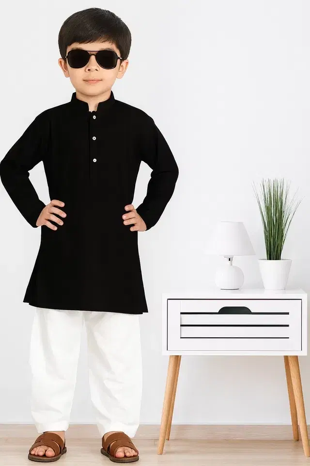 Boys Kurta Set Coolclique  Magic Cotton/PC Black,  (30)