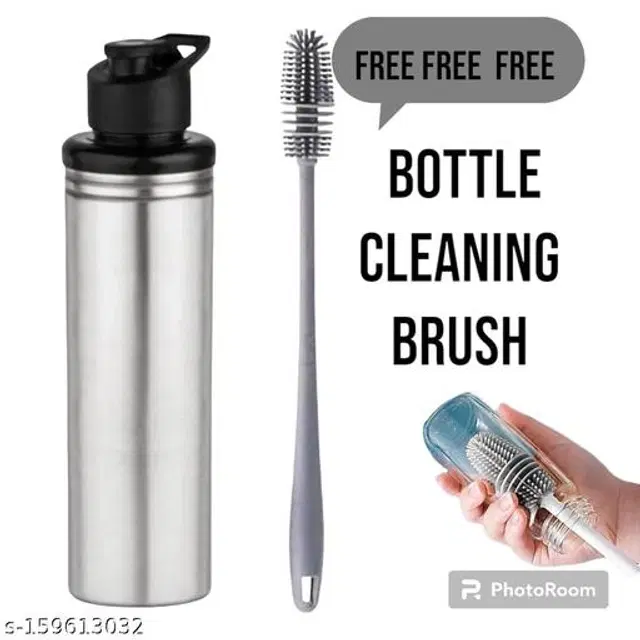 Stainless Steel Sports Water Bottle with Cleaning Brush, Set of 2, Silver, Set of 2