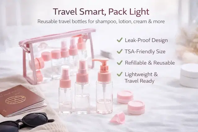Travel Bottles Kit for Lotion, Shampoo, Cream, Soap Travel Toiletry Kit (Pack Of 8)