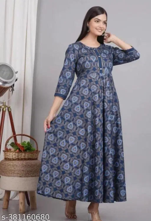 Women Embroidered Rayon Anarkali Kurta, Blue (XL)