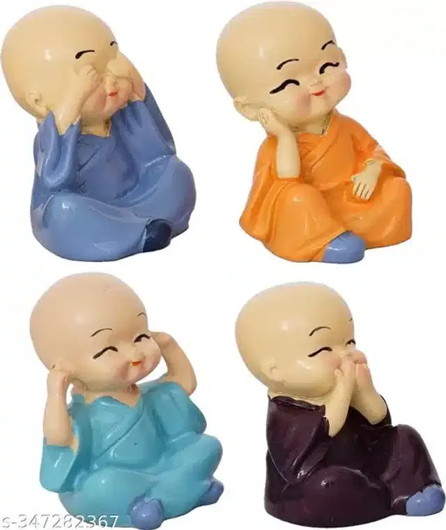Resin Baby Monks Car Dashboard Idols, Multicolor, Set of 4