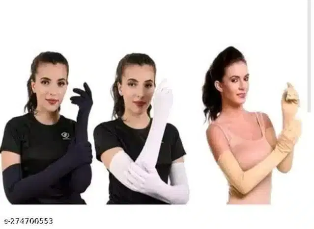 Cotton Long Sleeves Hand Gloves for Women, Set of 3 (Multicolour)