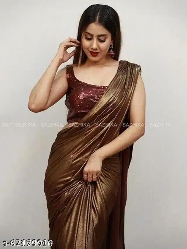 Lycra Solid Saree for Women (Brown, 6.3 m)