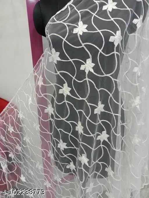 Embroidered Rajasthani Net with Sequinned (White, Free Size)