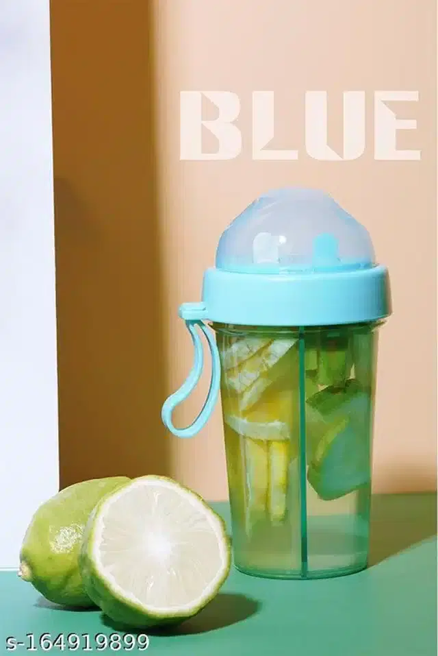 Multipurpose 2 in 1 Two Straws Water Bottle, Assorted, 420 ml