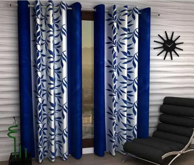 WI Latest Design Beautiful Curtains, Set of 2, Blue, 7Ft X 4Ft, W-32