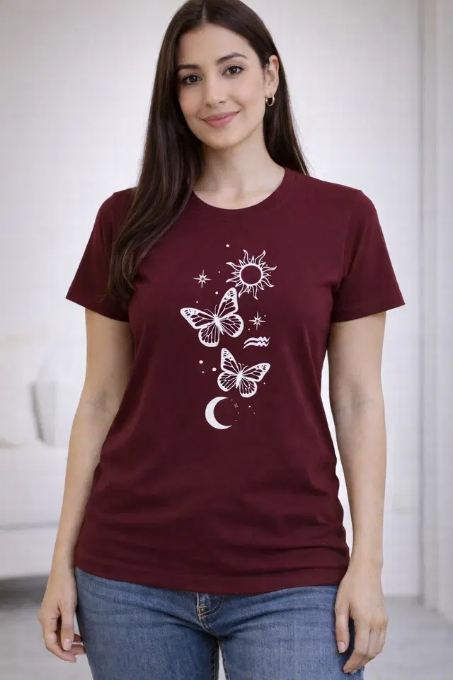 Cotton Blend Printed T-shirt for Men, Maroon (S)