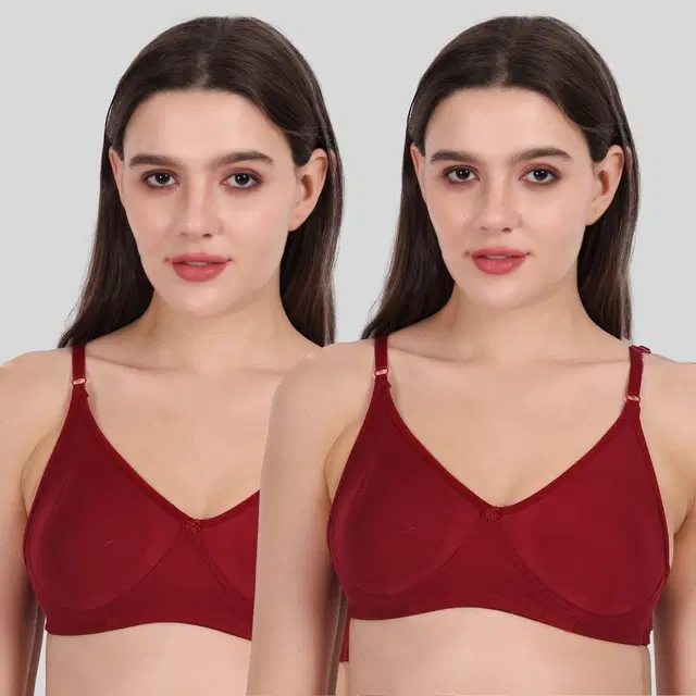 Cotton Bra for Women, Red, Pack of 2 (28B)