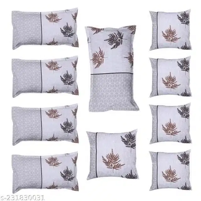 Cotton 5 Cushion Covers with 5 Pillow Covers, Grey, Set of 2