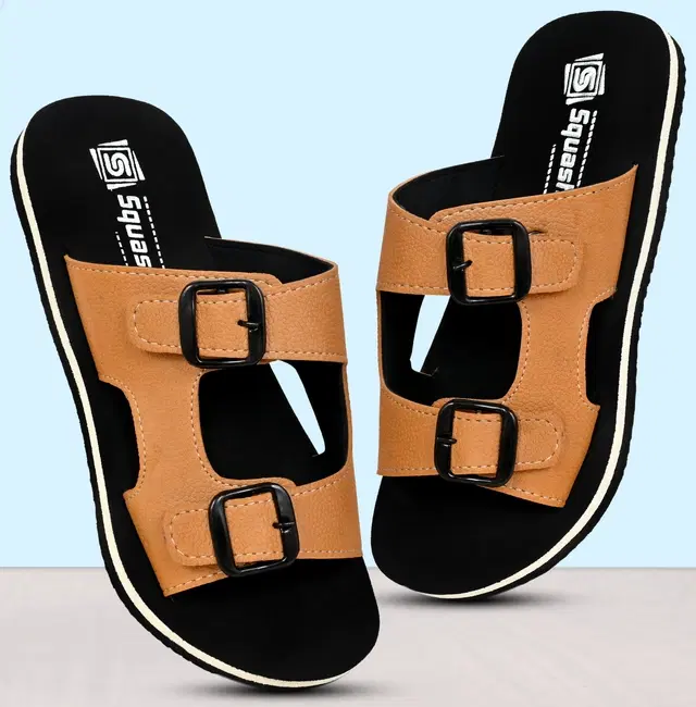 Flip Flops for Men (Orange & Black, 9)
