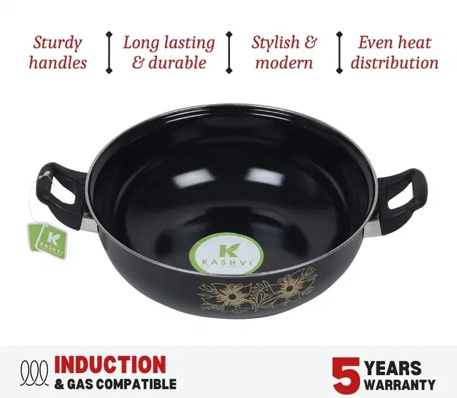 Cast Iron Kadai, Black, 28 cm