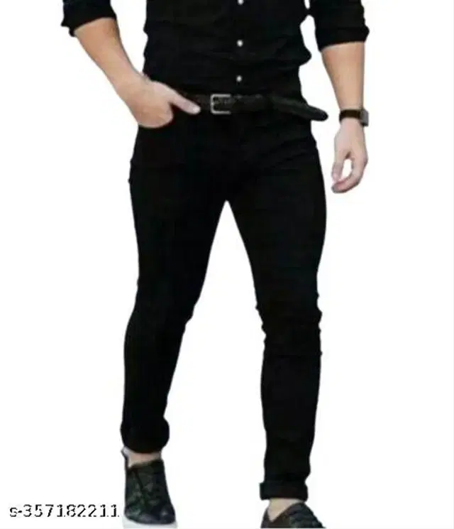 Denim Slim Fit Jeans for Men (Black, 28)