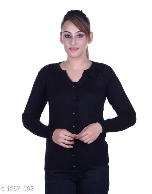 Acrylic Solid Sweater for Women (Black, M)