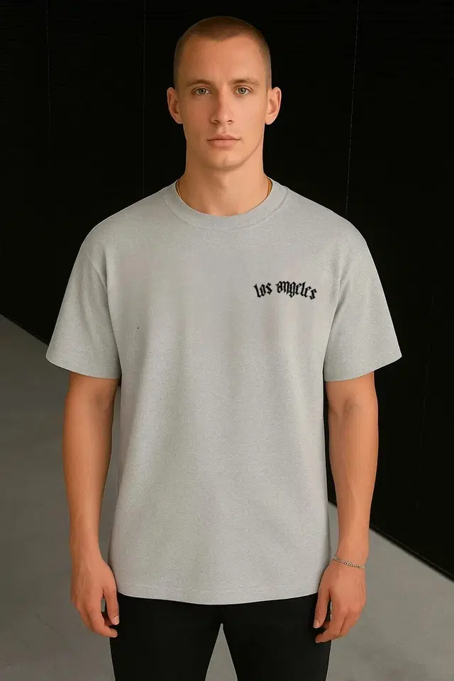 Cotton Blend Printed T-Shirt for Men, Grey (XL)