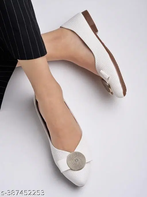 Solid Ballerinas for Women (White, IND-4)