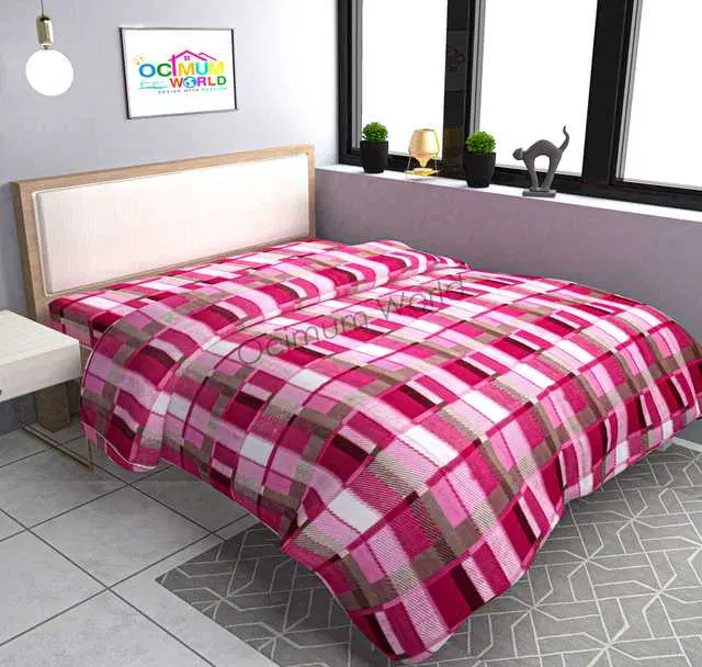 MORADO Double Bed Woolen Fabric Checkered Duvet Cover for Winters, Pink, 90X100 Inches, M-04