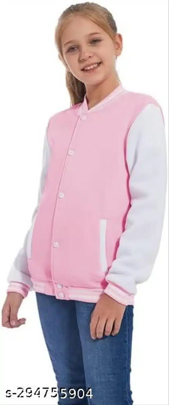 Full Sleeves Jacket for Girls (Pink & White, 7-8 Years)