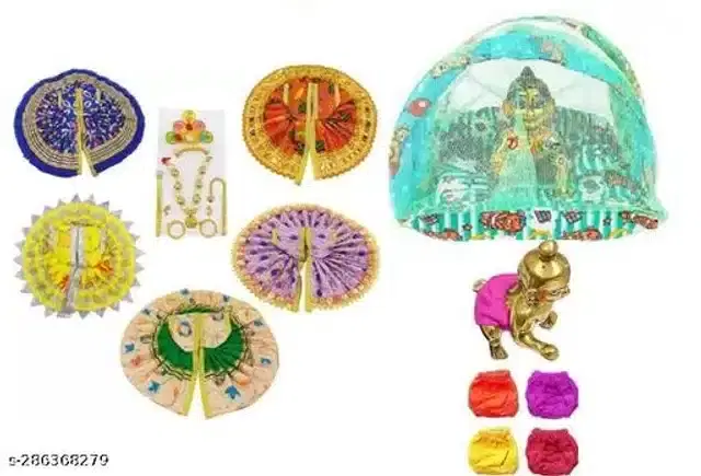 Laddu Gopal Ji Idol with Pooja Accessories, Multicolor, Set of 12