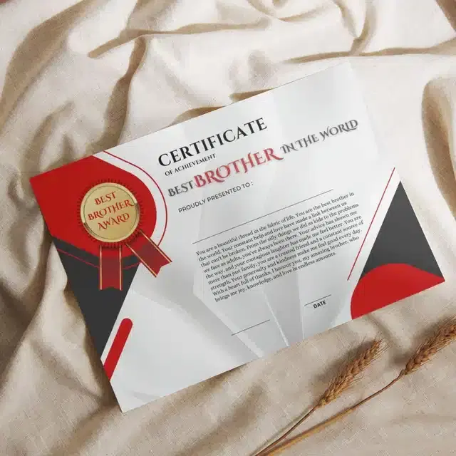 World Best Brother Certificate Award