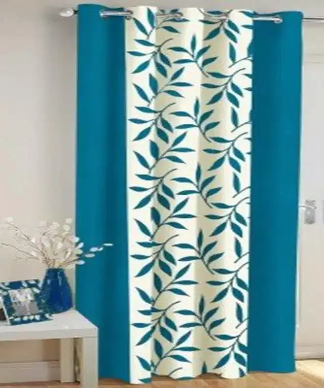 Polyester Printed Door & Window Curtains, Aqua Blue, 7 feet