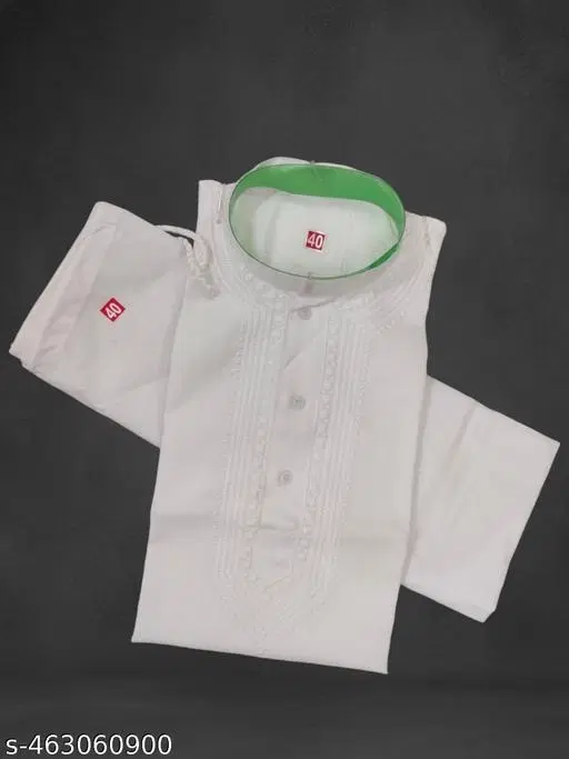 Cotton Solid Kurta Set for Men, White (M)