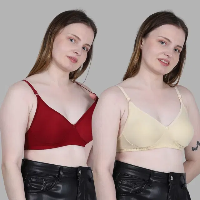 Cotton Solid Non Padded Bra for Women, Multicolour, Pack of 2 (32B)