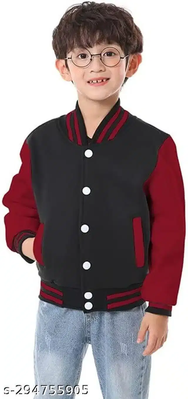 Full Sleeves Jacket for Boys (Black & Maroon, 6-7 Years)