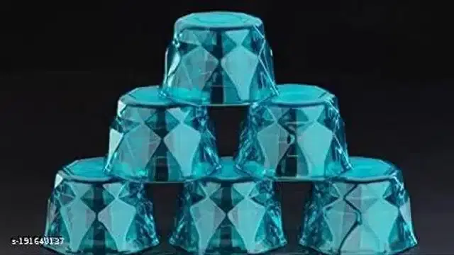 Plastic Water Glasses, Teal, 200 ml, Pack of 6