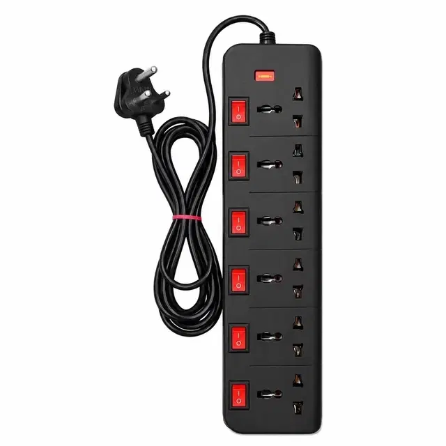 SimpleHome 6-In-1 Extension Board With 2 Meter Cable, Black