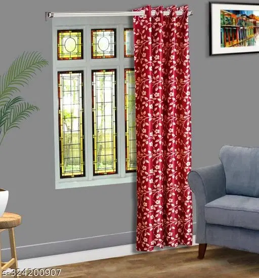 KANUSHI Industries® 1 Pieces Washable Polyster Eyelet Long Door Curtain Set (Color Maroon) (9 FT)