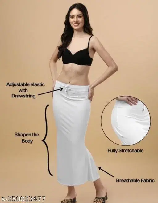 Fishcut Saree Shapewear Petticoat for Women, White (L)