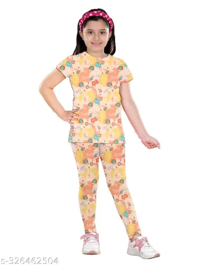 Polycotton Nightsuit for Girls (Yellow, 1-2 Years)