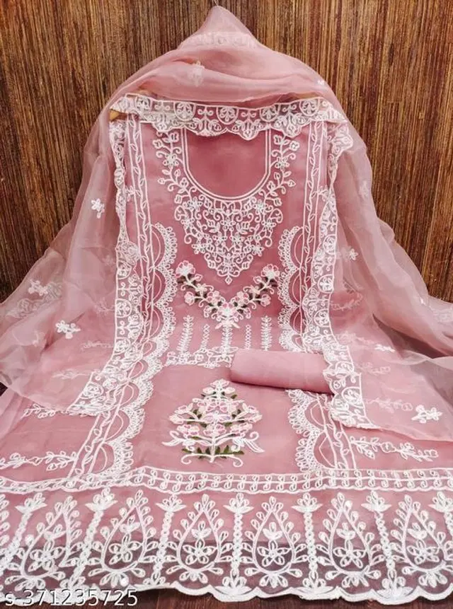 Embroidered Unstitched Suit for Women (Pink, 2.25 m)