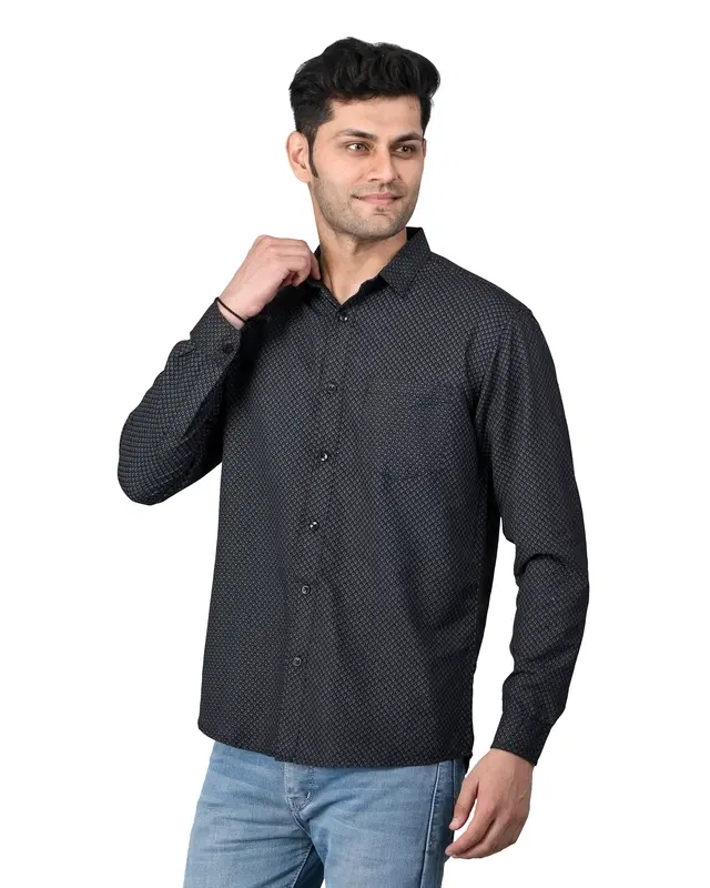 Poly Cotton Full Sleeves Solid Shirt for Men, Black (S)