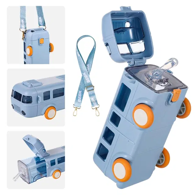 Plastic Bus Shape Sipper Bottle for Kids, Multicolor (1000 ml)